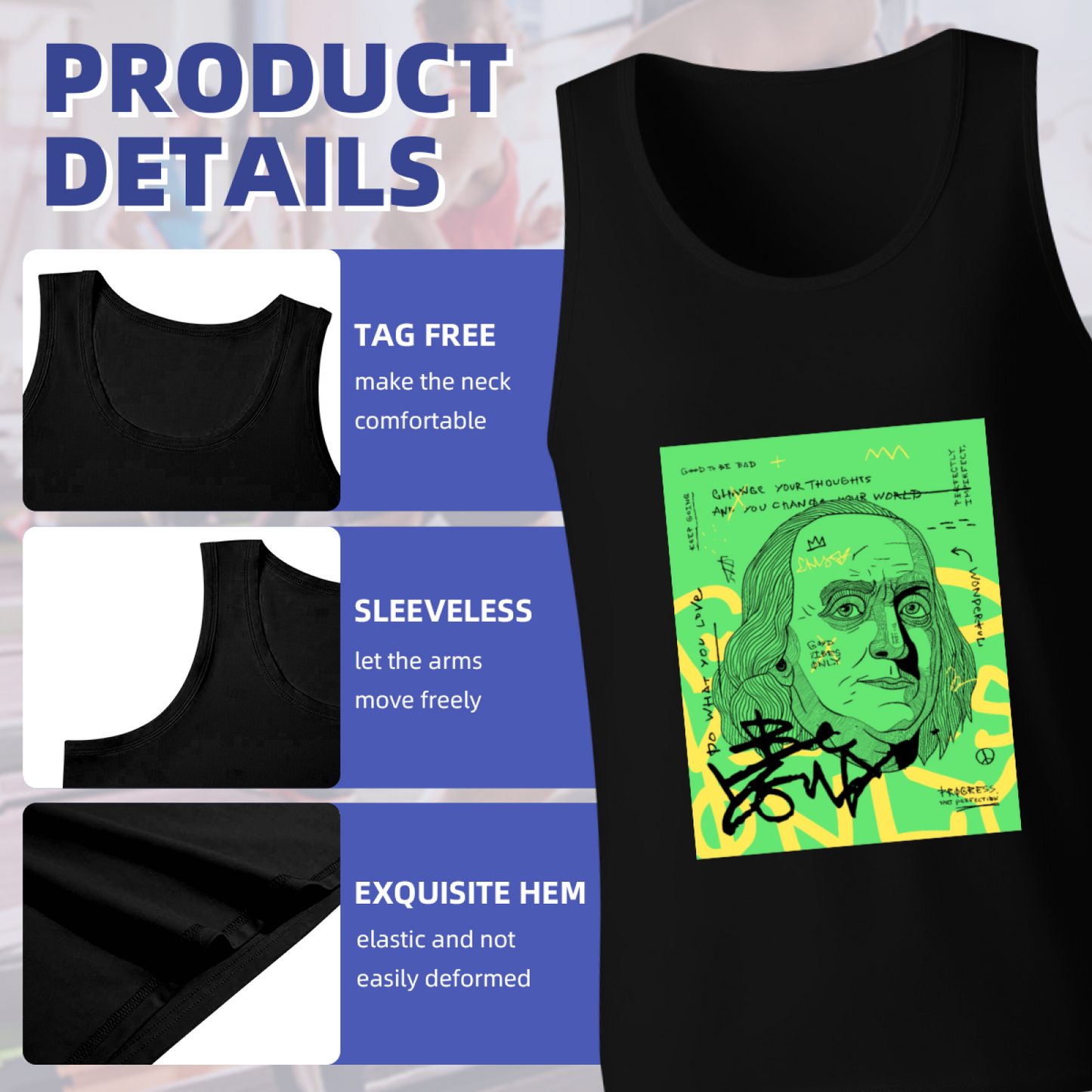 Street Pop Art Benjamin Franklin Graphic Sleeveless Shirt