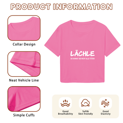 Cool German L?chle Slogan Minimal Hot Pink Crop Top