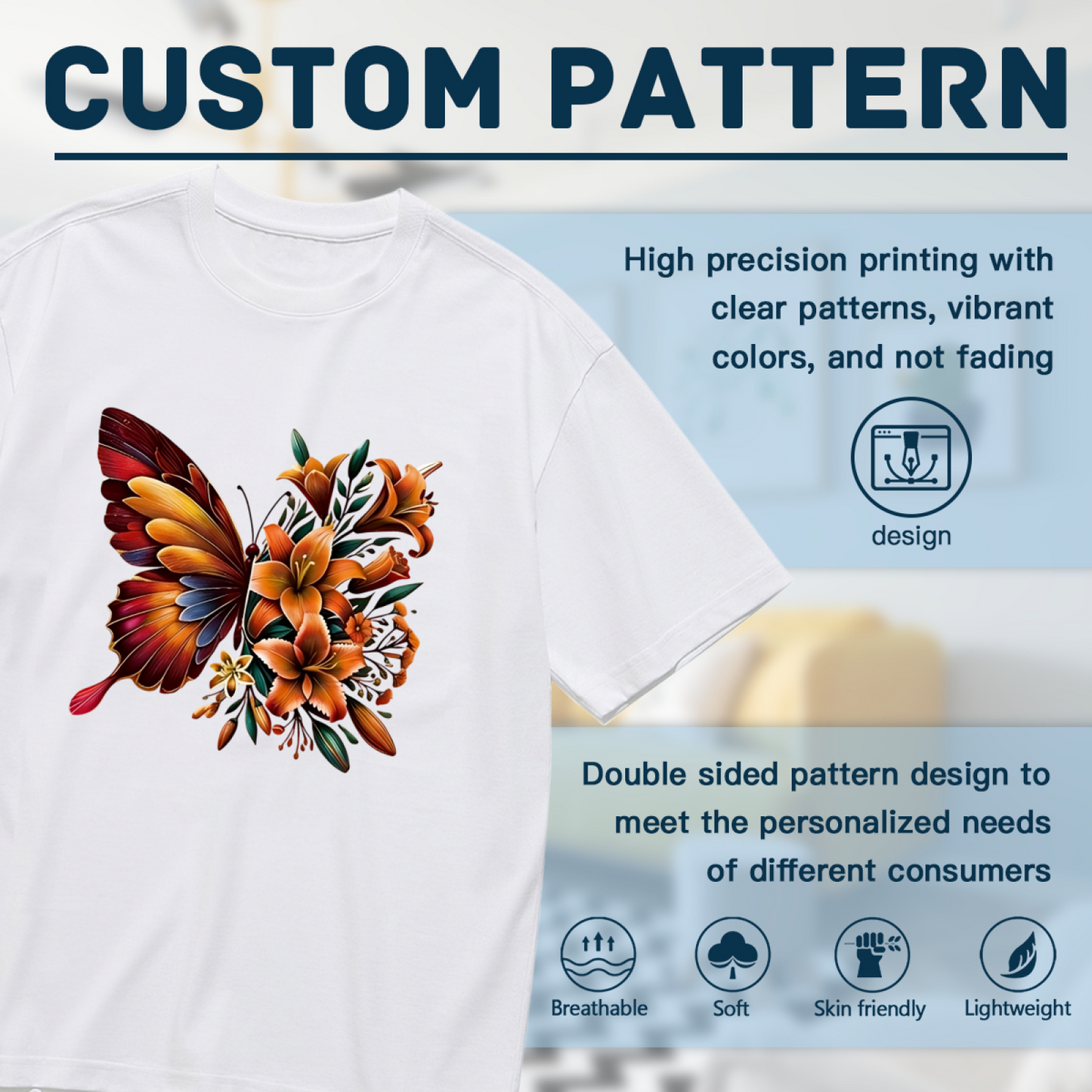 Autumn Orange Floral Half Butterfly Art Plus Size Ladies White Graphic T-Shirt
