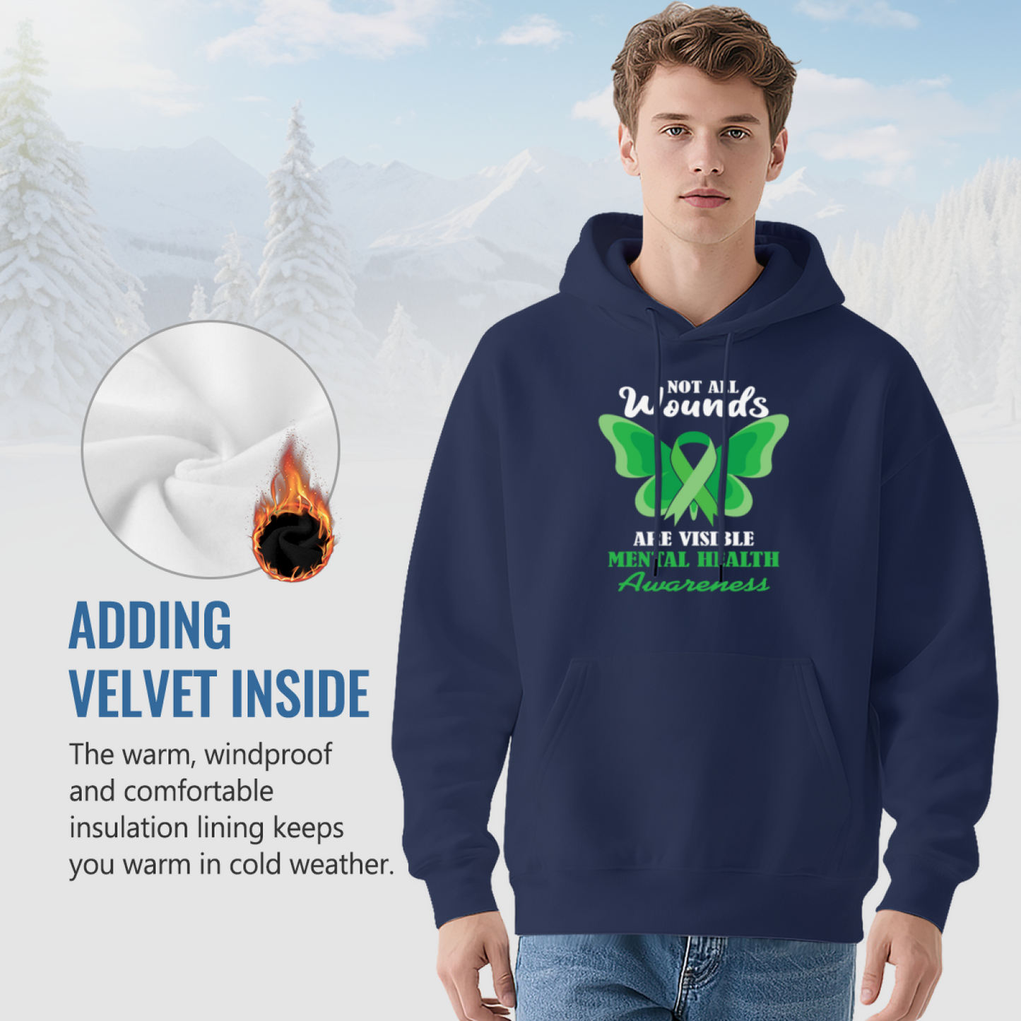 Green Ribbon Mental Health Awareness Unisex Hoodie, Gentle Comfort