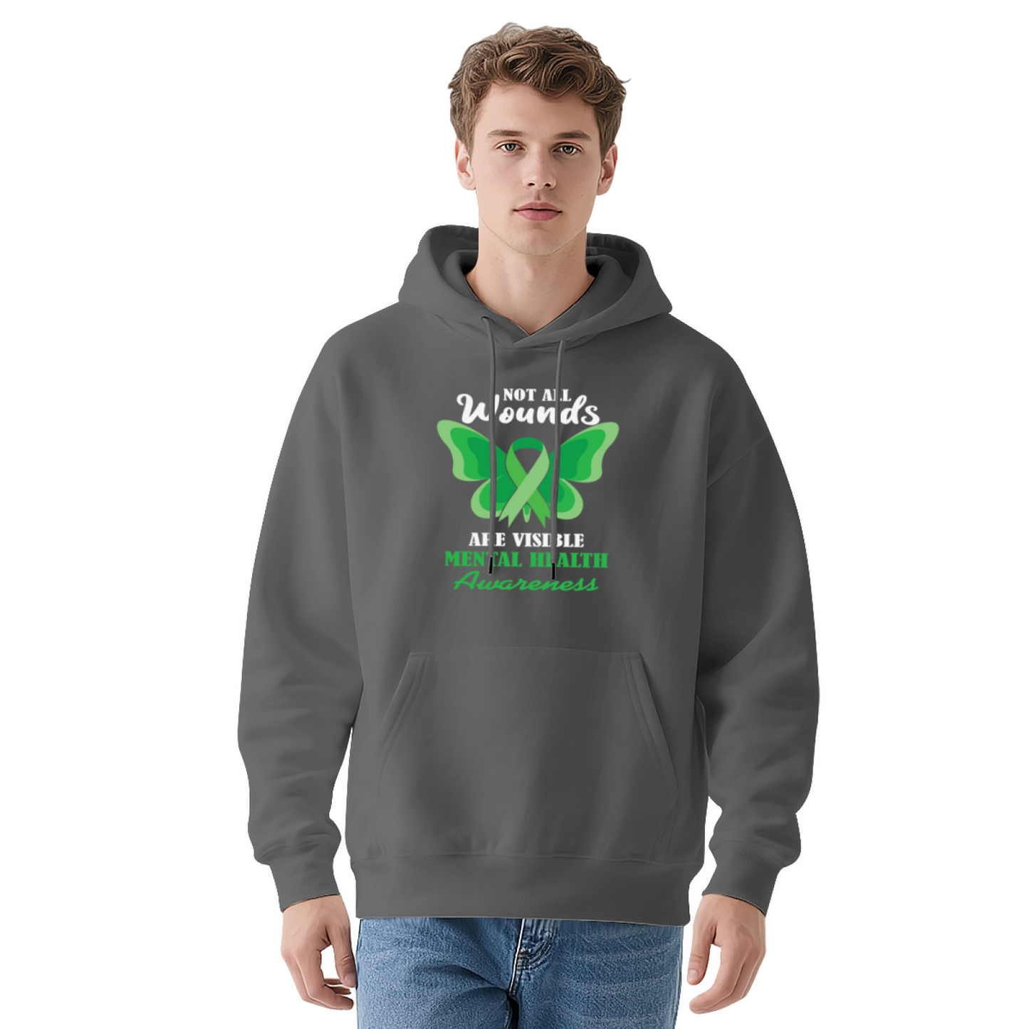 Green Ribbon Mental Health Awareness Unisex Hoodie, Gentle Comfort