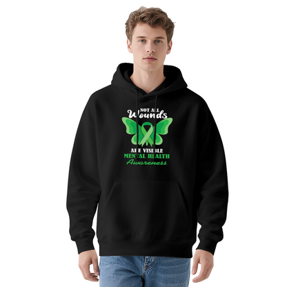 Green Ribbon Mental Health Awareness Unisex Hoodie, Gentle Comfort