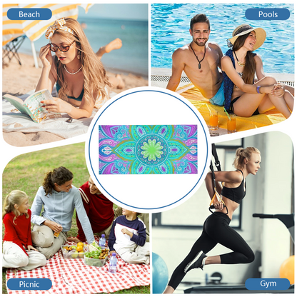 Boho Purple Green Mandala Floral Kaleidoscope Beach Towel, Luxuriously Soft & Snug, Excellent Water Absorption, Multiple Size Choices for Outdoor Picnic Surfing