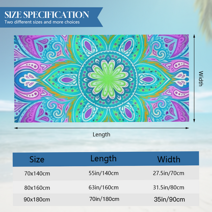 Boho Purple Green Mandala Floral Kaleidoscope Beach Towel, Luxuriously Soft & Snug, Excellent Water Absorption, Multiple Size Choices for Outdoor Picnic Surfing