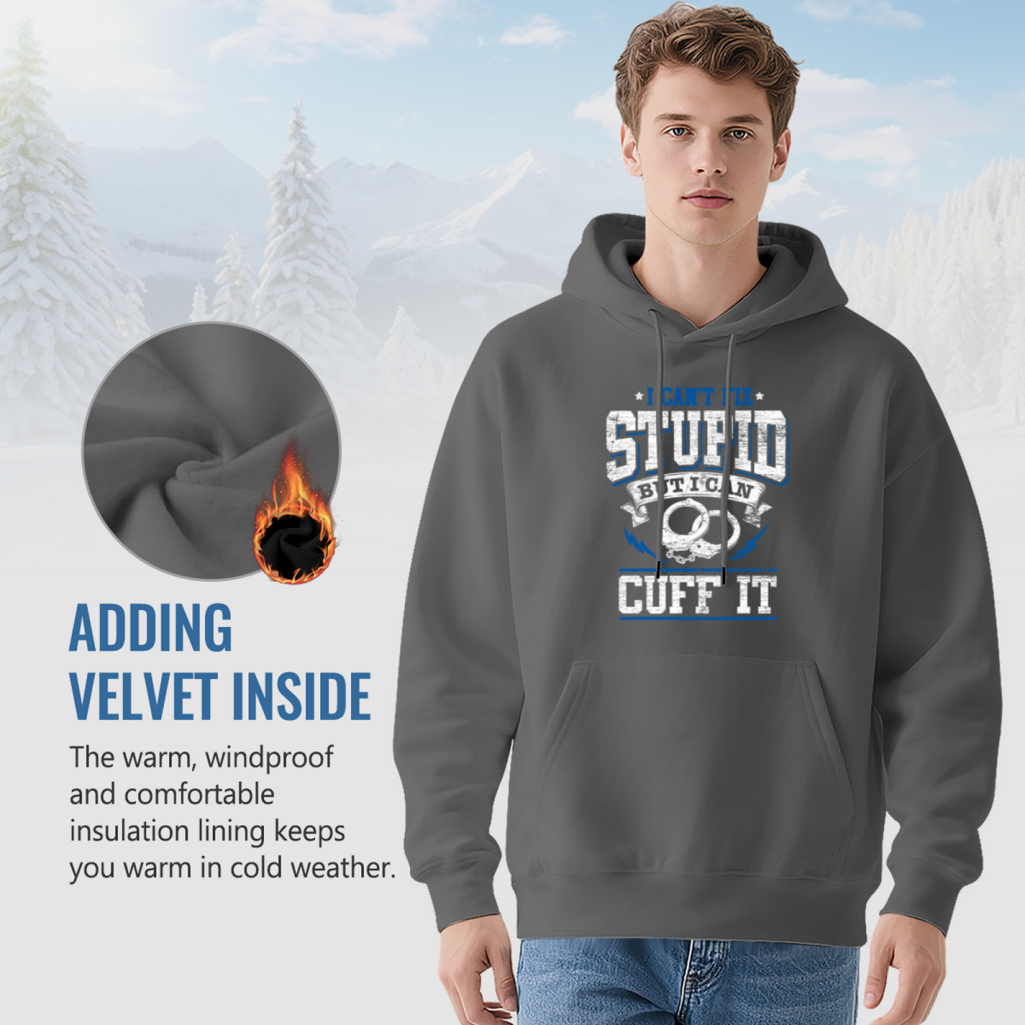 Police Handcuff Cuff It Graphic Gray Hoodie, Men Relax Comfort Hooded Top