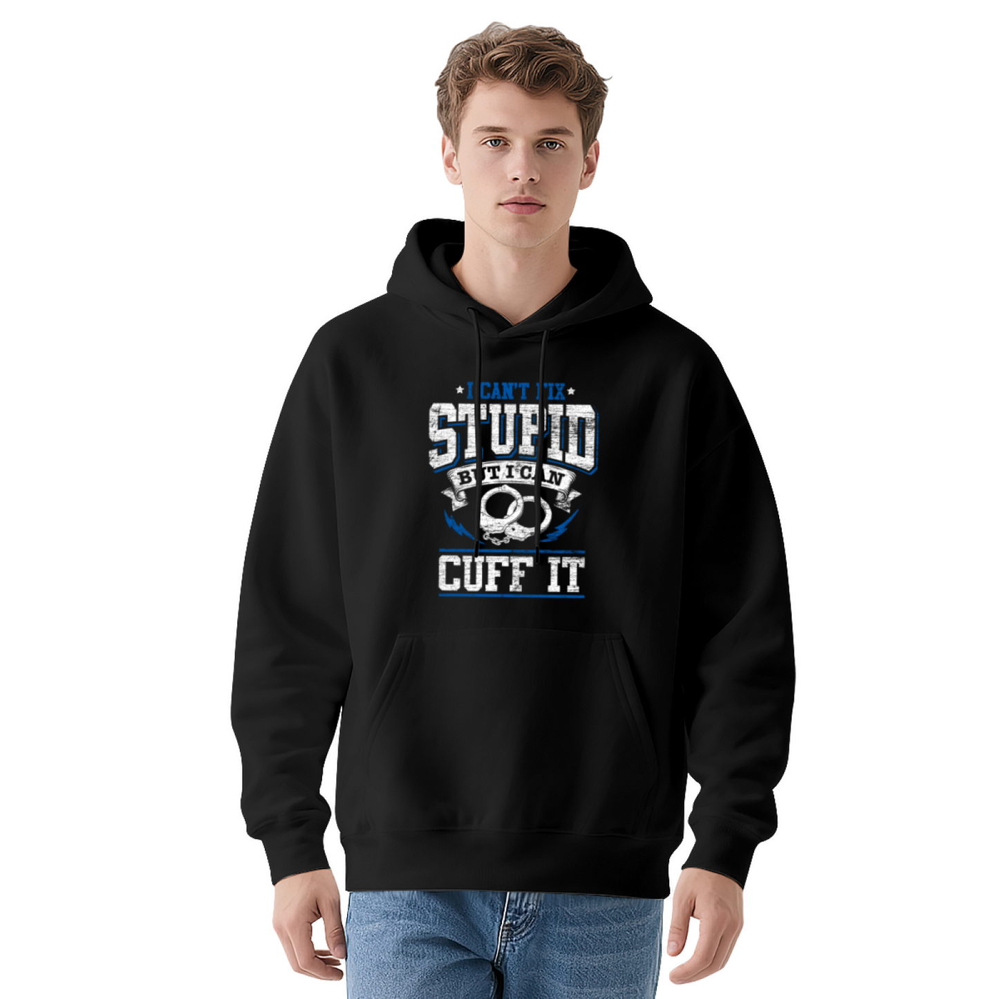 Police Handcuff Cuff It Graphic Gray Hoodie, Men Relax Comfort Hooded Top