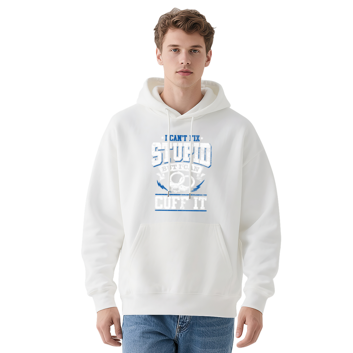 Police Handcuff Cuff It Graphic Gray Hoodie, Men Relax Comfort Hooded Top