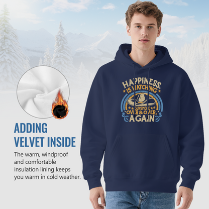 Vintage Cowboy Happiness Slogan Navy Hoodie, Men Casual Cozy Daily Pullover