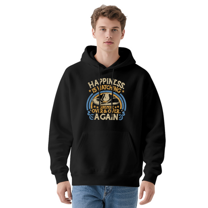 Vintage Cowboy Happiness Slogan Navy Hoodie, Men Casual Cozy Daily Pullover