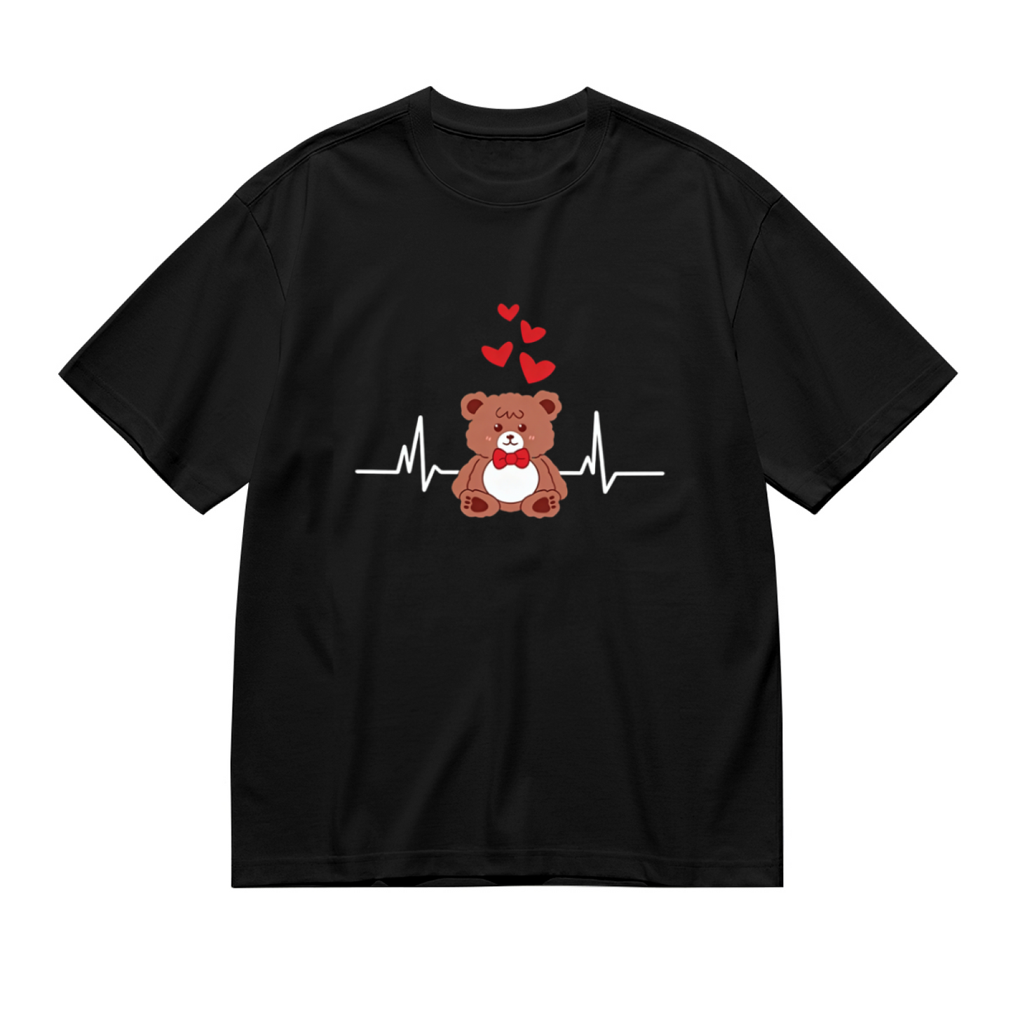 Sweet Teddy Bear Heartbeat Love Cartoon Plus Size Women Graphic Tee