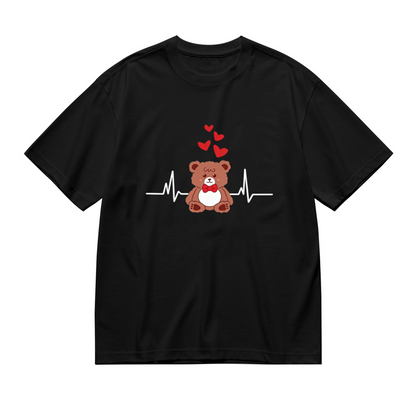 Sweet Teddy Bear Heartbeat Love Cartoon Plus Size Women Graphic Tee