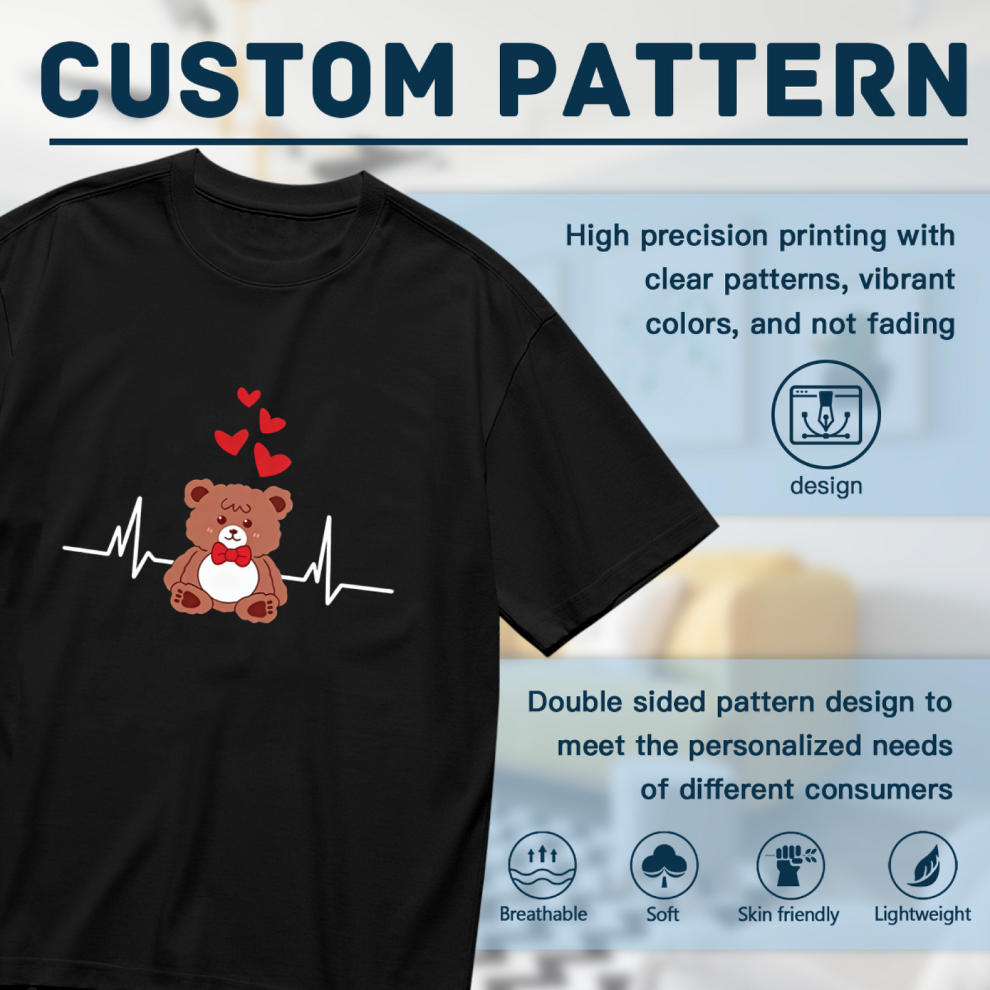Sweet Teddy Bear Heartbeat Love Cartoon Plus Size Women Graphic Tee
