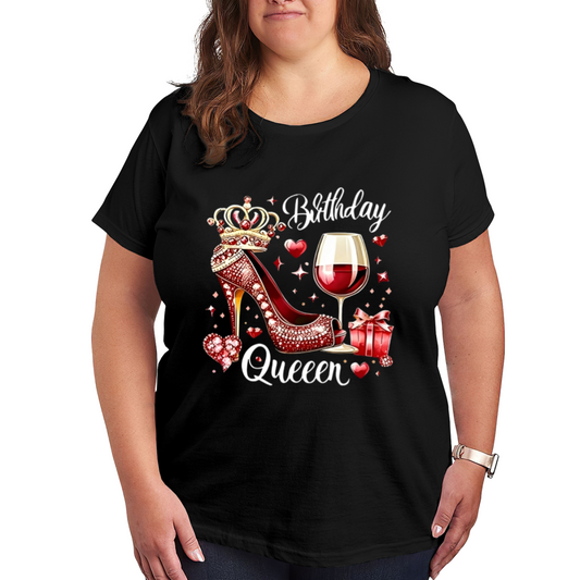 Luxury Birthday Queen Red Heel Wine Crown Gift Graphic Plus Size Women Printed T-Shirt