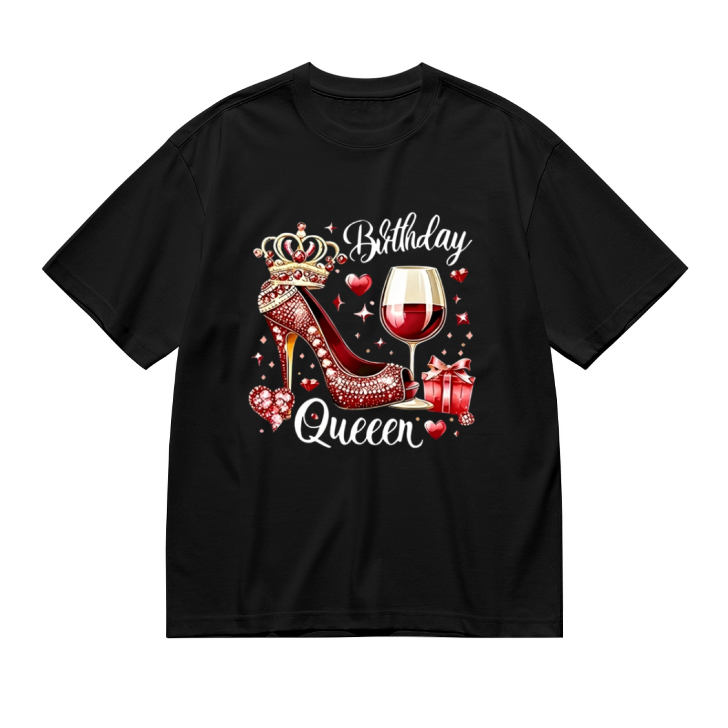 Luxury Birthday Queen Red Heel Wine Crown Gift Graphic Plus Size Women Printed T-Shirt