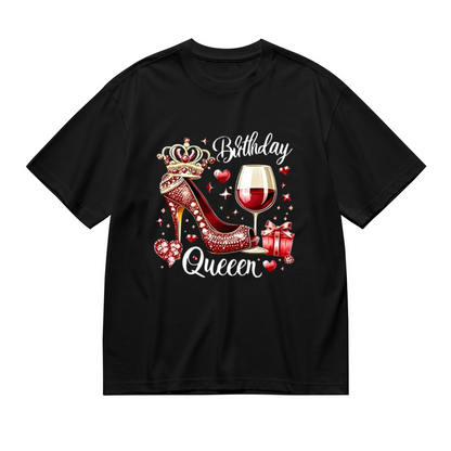 Luxury Birthday Queen Red Heel Wine Crown Gift Graphic Plus Size Women Printed T-Shirt