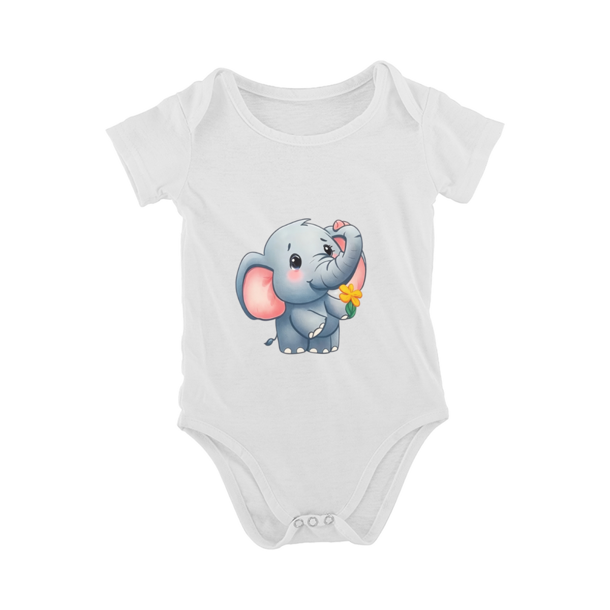 Sweet Baby Elephant With Yellow Flower Infant Onesie
