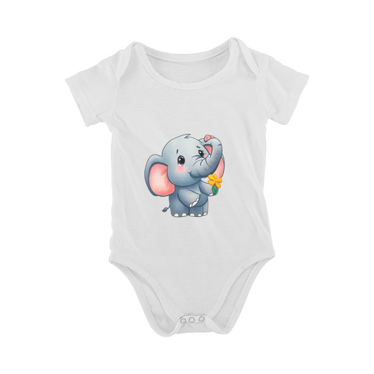 Sweet Baby Elephant With Yellow Flower Infant Onesie