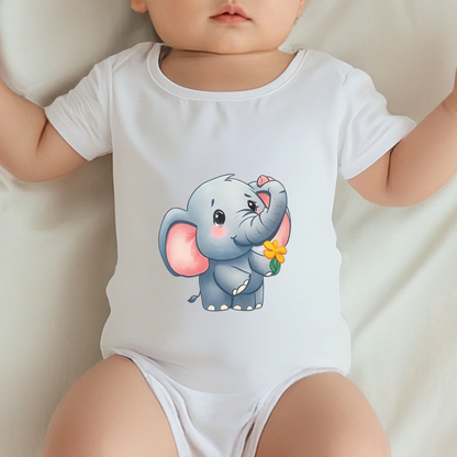 Sweet Baby Elephant With Yellow Flower Infant Onesie