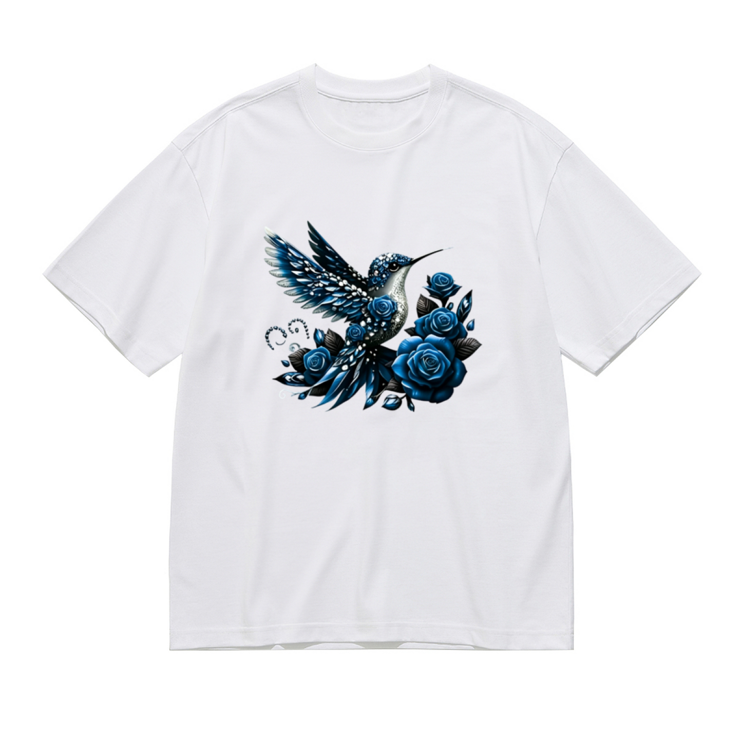 Gilded Golden Yellow Rose Luxurious Hummingbird Plus Size Women Graphic Print T-Shirt