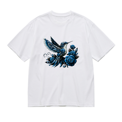 Gilded Golden Yellow Rose Luxurious Hummingbird Plus Size Women Graphic Print T-Shirt