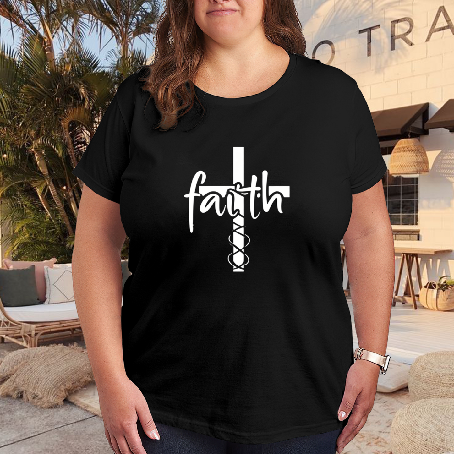 Minimal Faith Cross Religious Inspirational Plus Size Women Graphic Print T-Shirt