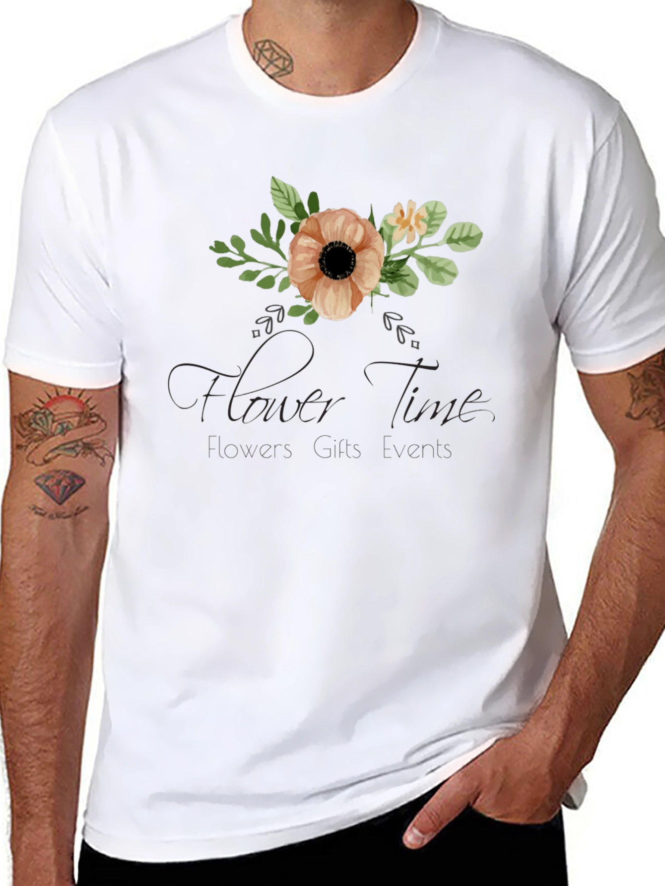 Floral Time Black Graphic T-Shirt