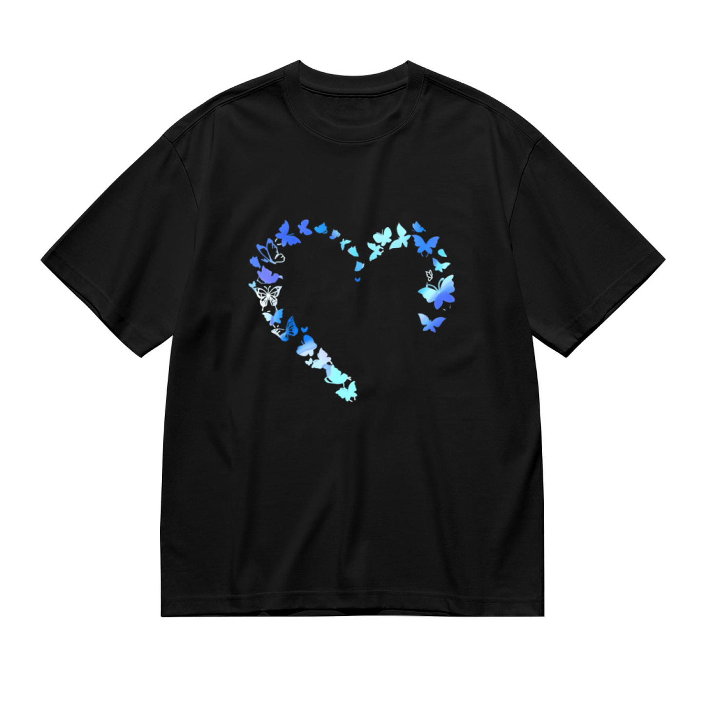 Light Gradient Blue Butterfly Hollow Sweet Heart Plus Size Women Printed T-Shirt