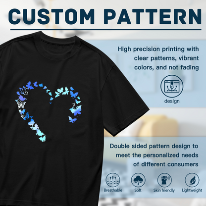 Light Gradient Blue Butterfly Hollow Sweet Heart Plus Size Women Printed T-Shirt
