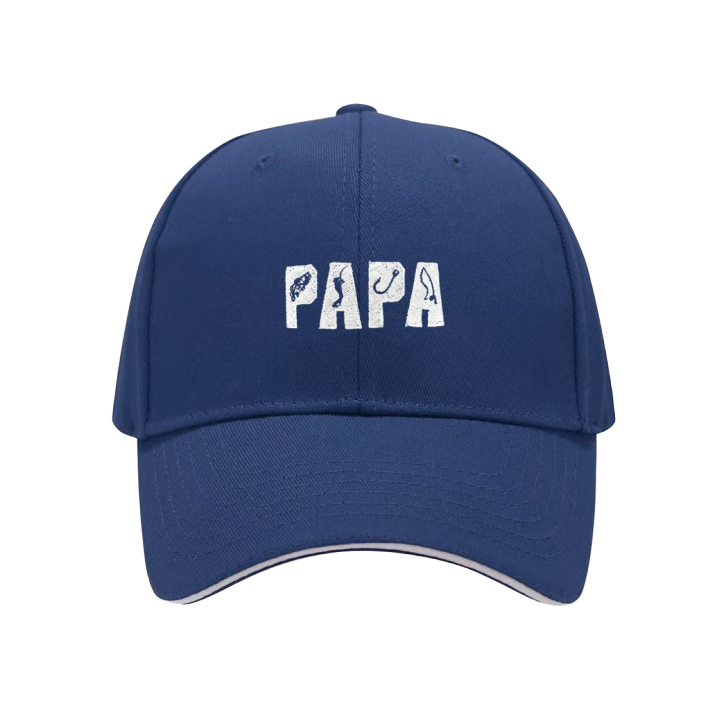 Fishing Hook Pattern PAPA Navy Sandwich Baseball Cap, Fisherman Dad Gift Hat