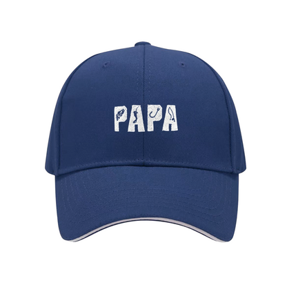 Fishing Hook Pattern PAPA Navy Sandwich Baseball Cap, Fisherman Dad Gift Hat