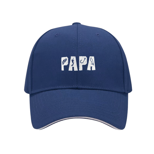 Fishing Hook Pattern PAPA Navy Sandwich Baseball Cap, Fisherman Dad Gift Hat