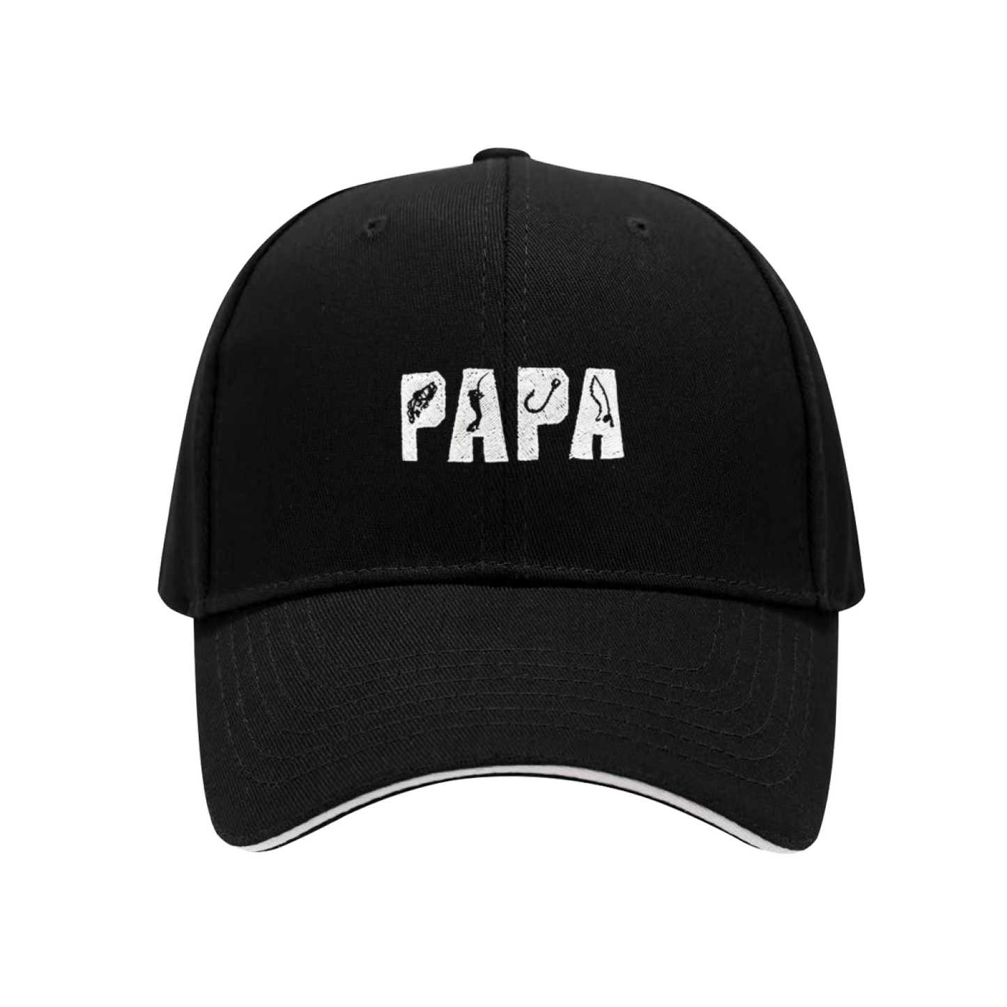 Fishing Hook Pattern PAPA Navy Sandwich Baseball Cap, Fisherman Dad Gift Hat