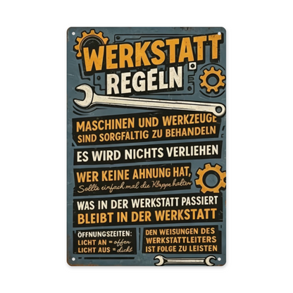 Garage Workshop Rules German Quote Retro Metal Tin Sign Man Cave Wall Decor