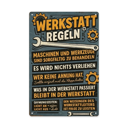 Garage Workshop Rules German Quote Retro Metal Tin Sign Man Cave Wall Decor