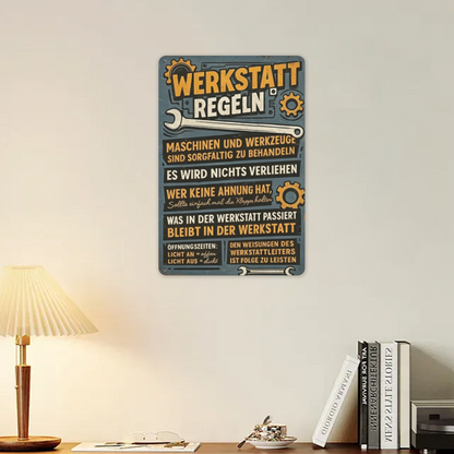 Garage Workshop Rules German Quote Retro Metal Tin Sign Man Cave Wall Decor