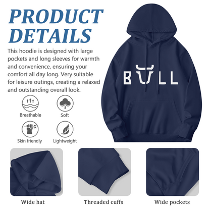 Minimal Bull Horn Letter Men Hoodie, Warm Relax Top
