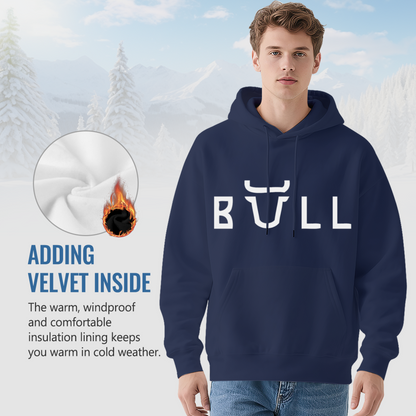 Minimal Bull Horn Letter Men Hoodie, Warm Relax Top
