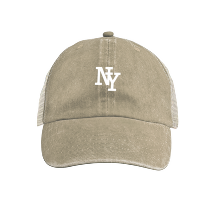 Classic NY Letter Print Bright Blue Washed Mesh Trucker Hat ¨C Retro City Streetwear Cap