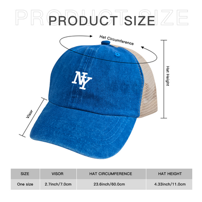 Classic NY Letter Print Bright Blue Washed Mesh Trucker Hat ¨C Retro City Streetwear Cap