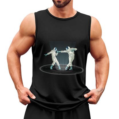 Retro Astronaut Portal Touch Hands Sci?Fi Graphic Sleeveless Shirt