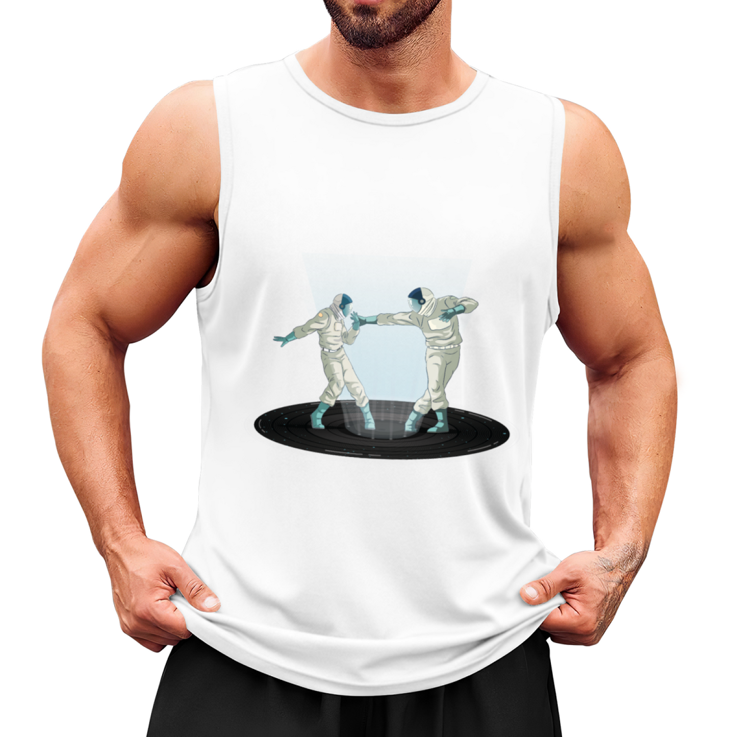 Retro Astronaut Portal Touch Hands Sci?Fi Graphic Sleeveless Shirt