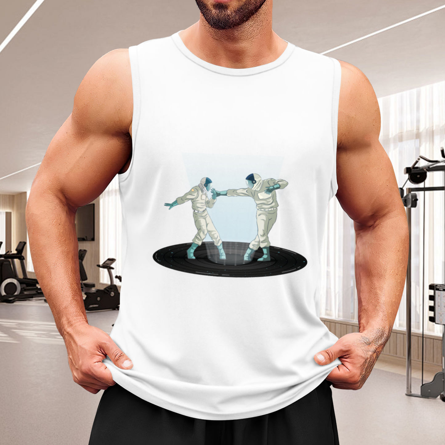 Retro Astronaut Portal Touch Hands Sci?Fi Graphic Sleeveless Shirt