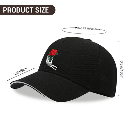 Gothic Skeleton Hand Holding Red Rose Multi-Color Sandwich Embroidered Cap