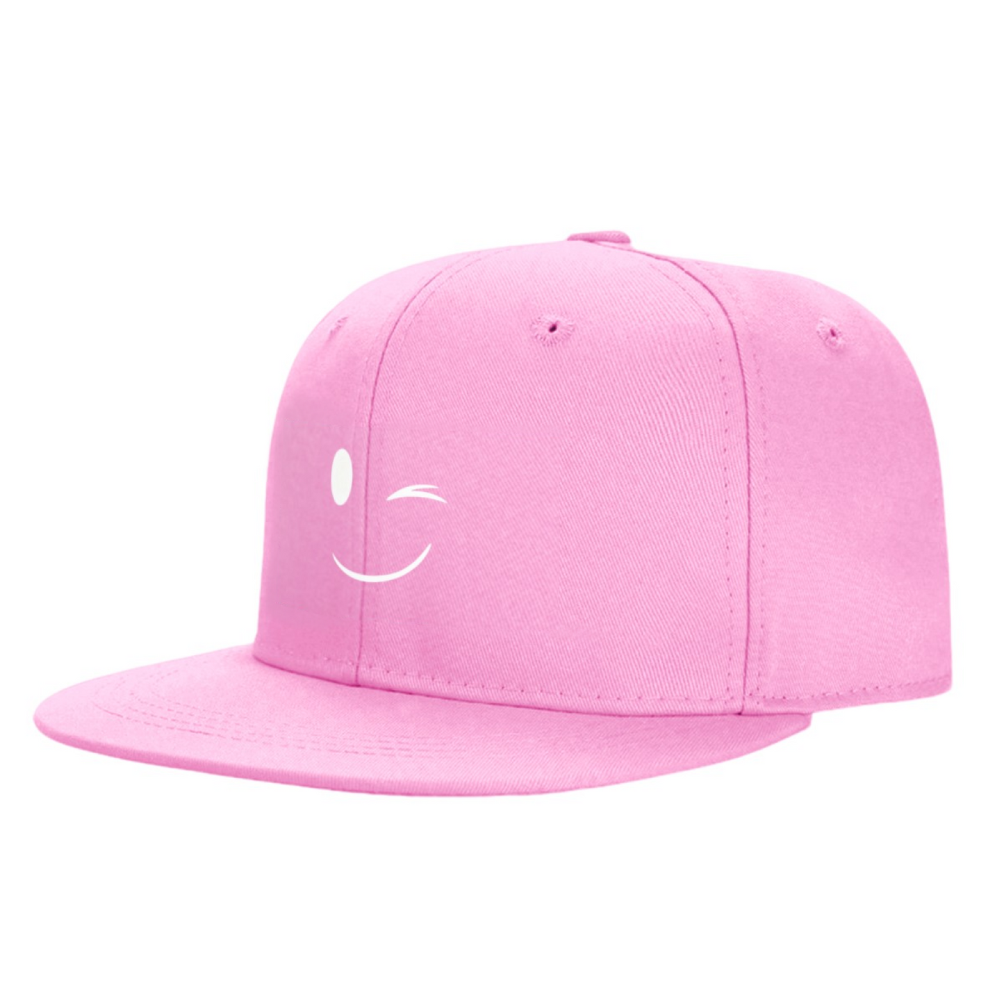 Cute Wink Smiley Pink Flat Bill Casual Sun Hat For Daily