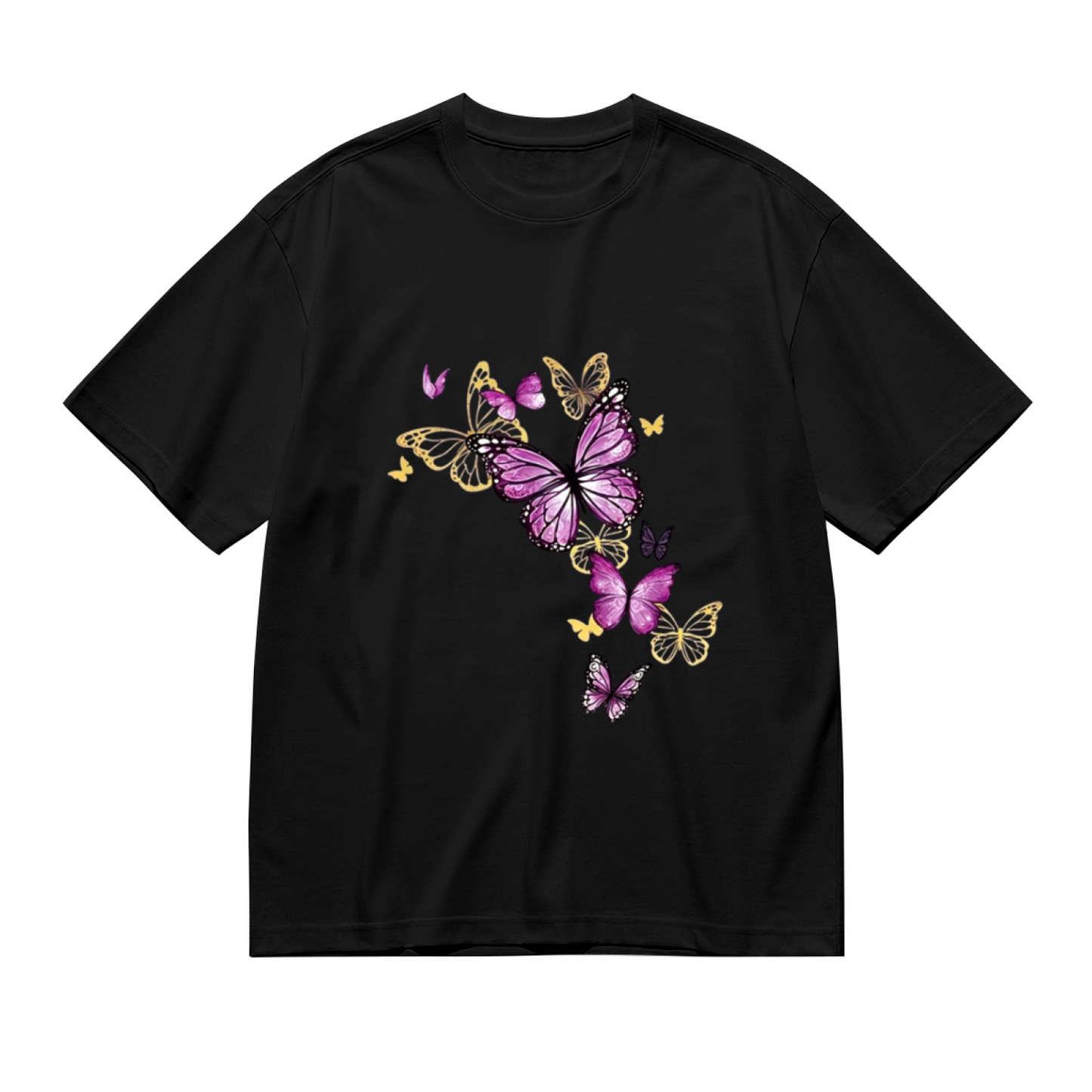 Dreamy Purple Gold Glowing Butterfly Aesthetic Plus Size Women Printed T-Shirt