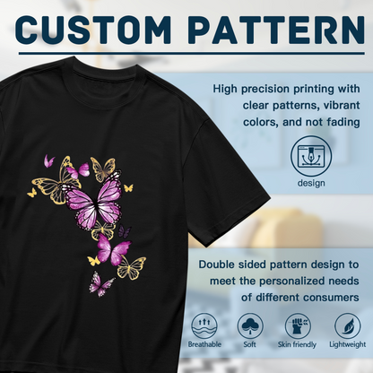 Dreamy Purple Gold Glowing Butterfly Aesthetic Plus Size Women Printed T-Shirt