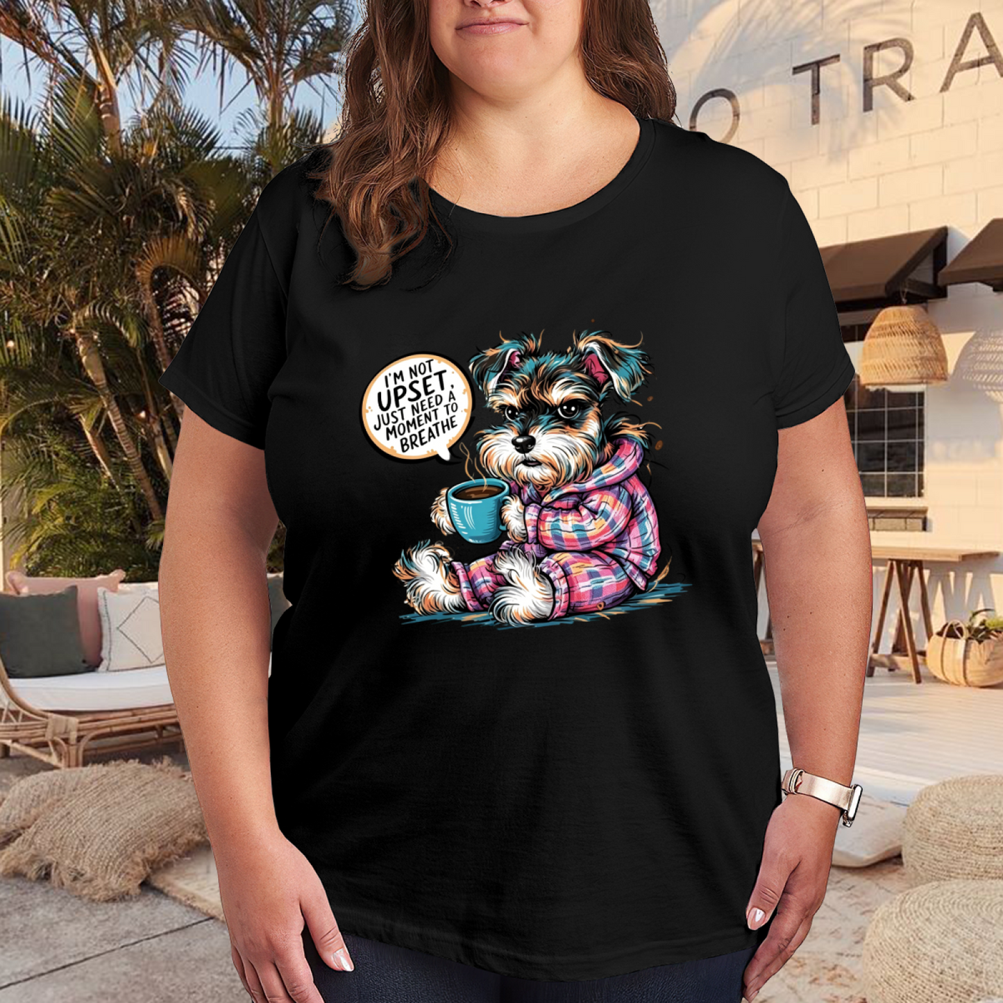 Grumpy Schnauzer Coffee Lover Funny Plus Size Women¡¯s Printed T-Shirt