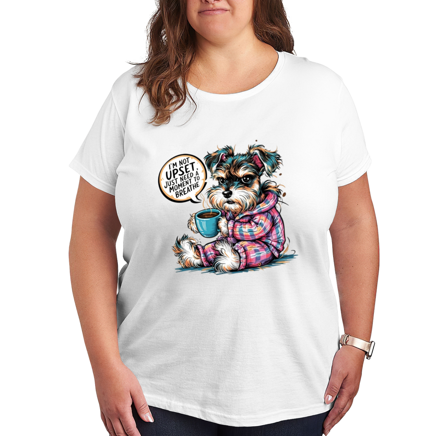 Grumpy Schnauzer Coffee Lover Funny Plus Size Women¡¯s Printed T-Shirt