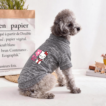 Cute Hello Kitty Floral Pet Cardigan Sweater, Soft Heather Gray Kitten Puppy Clothes