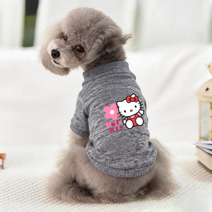 Cute Hello Kitty Floral Pet Cardigan Sweater, Soft Heather Gray Kitten Puppy Clothes